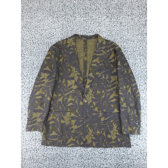 J. Crew Other - J.Crew Ludlow Linen Mens Large Olive Green Charcoal Tropical Leaf Print Blazer